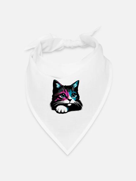 Katze - Bandana Dreieckstuch - Weiß