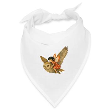 Carinchen auf dem Flug mit der Eule  - Bandana Dreieckstuch - Weiß - Vorne