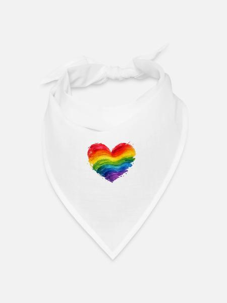 Buntes Regenbogen-Herz | Pride Acryl-Kunst - Bandana Dreieckstuch - Weiß