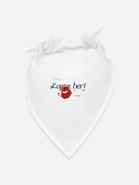 Witziger Spruch Komm her Knutschen Lippen - Bandana Dreieckstuch - Weiß