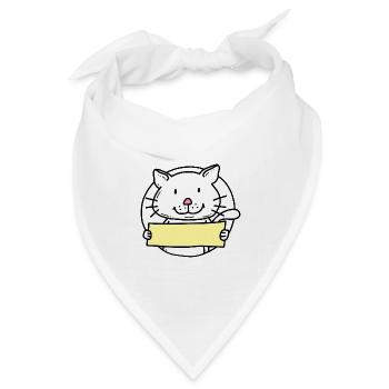 Katze / Kater mit Schild - Bandana Dreieckstuch - Weiß - Vorne