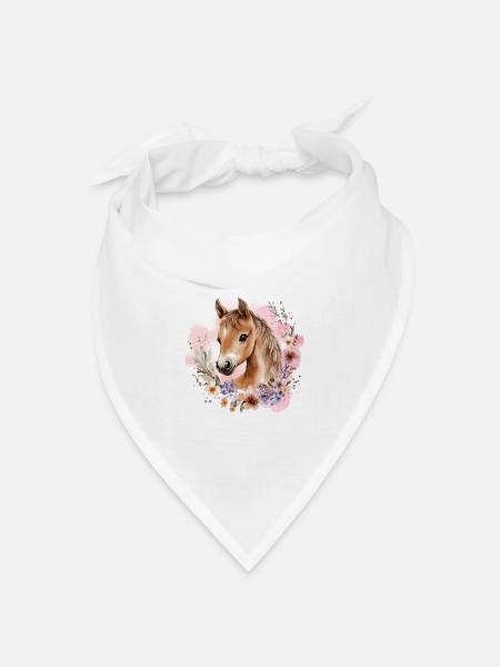 Pferd Blumen Pferdemädchen Pony Süß Niedlich - Bandana Dreieckstuch - Weiß