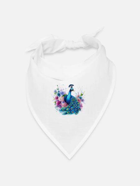 Pfau Pfauenfeder Blumen Bunt Farbenfroh Kunst - Bandana Dreieckstuch - Weiß
