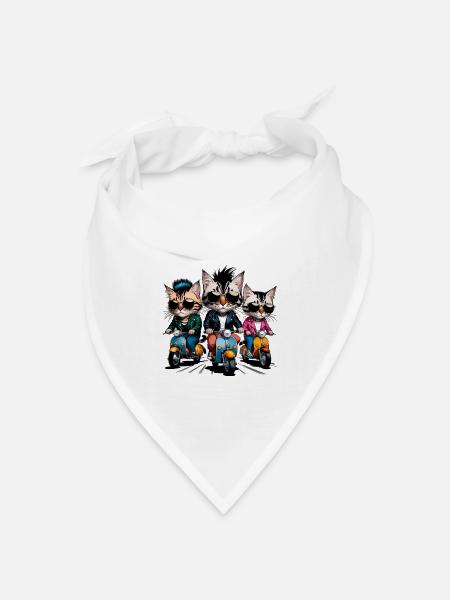 Rocker-Katzen - Bandana Dreieckstuch - Weiß