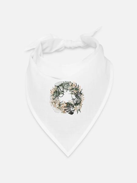 Exotischer Dschungelkranz mit tropischen Blättern - Bandana Dreieckstuch - Weiß