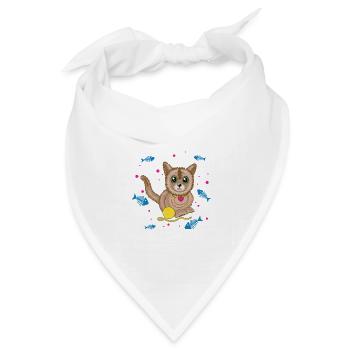 Kawaii-Kätzchen und Wollknäuel - Bandana Dreieckstuch - Weiß - Vorne