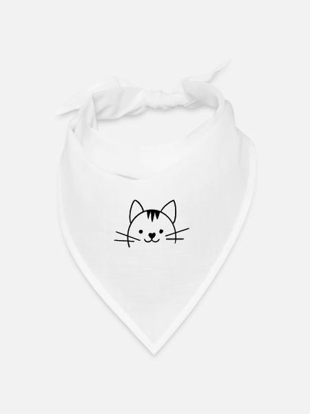 Katzenkopf Illustration – Modernes Tiermotiv - Bandana Dreieckstuch - Weiß