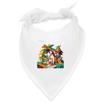 Haus unter Palmen am Meer - Bandana Dreieckstuch - Weiß - Vorne