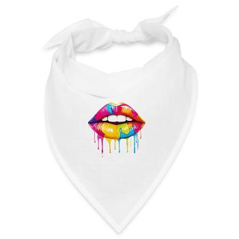 Lippen Bunt Lippenstift Kussmund Pop Art Kunst - Bandana Dreieckstuch - Weiß - Vorne