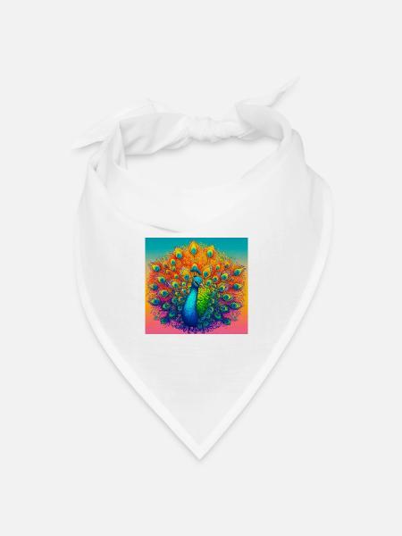 Pfau - Bandana Dreieckstuch - Weiß