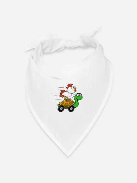 Hühner auf dem Schildkrötenwagen - Bandana Dreieckstuch - Weiß