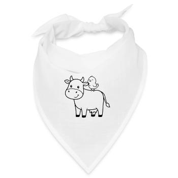 Süße Kuh mit Vogel Freundschaft - Bandana Dreieckstuch - Weiß - Vorne