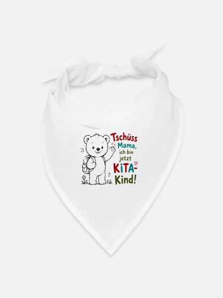 Kita Abschied Teddy Tschüss Mama - Bandana Dreieckstuch - Weiß