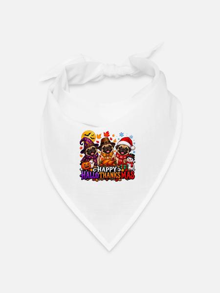 Niedlicher Mops, Halloween, Erntedankfest - Bandana Dreieckstuch - Weiß