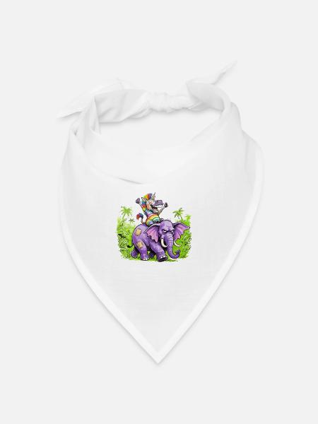 Regenbogen Zebra-Einhorn auf Lila Elefantenritt - Bandana Dreieckstuch - Weiß