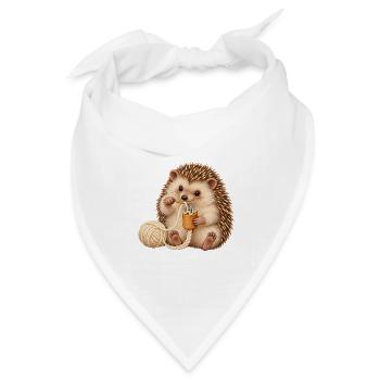 Igel arbeitet mit einer Strickliesel - Bandana Dreieckstuch - Weiß - Vorne