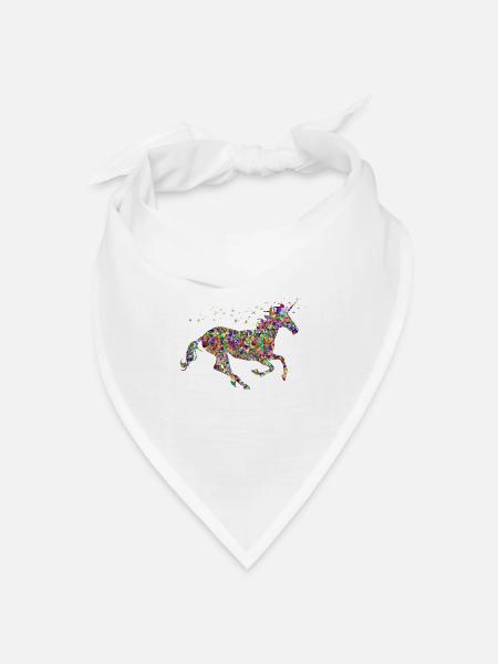 buntes mythisches springendes glitzer Einhorn - Bandana Dreieckstuch - Weiß