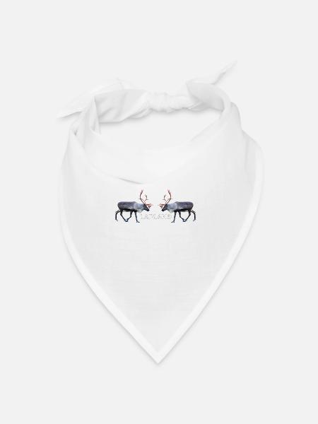 Lappländisches Rentierpaar mit Textmotiven - Bandana Dreieckstuch - Weiß