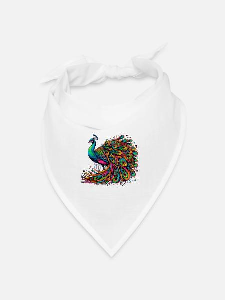 Pfau - Bandana Dreieckstuch - Weiß