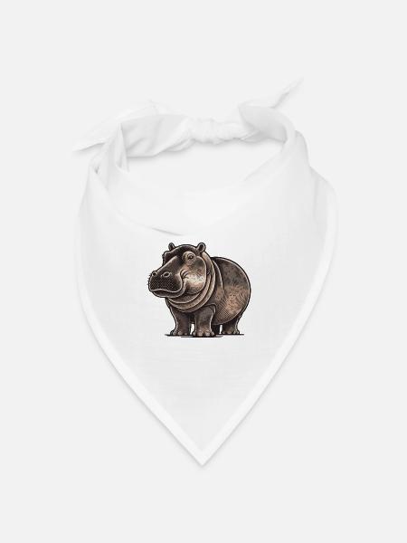 Nilpferd - Bandana Dreieckstuch - Weiß