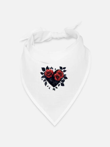 Rosenherz im Dunkelblau - Bandana Dreieckstuch - Weiß