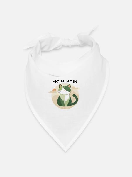 Moin moin - Katze mit Norddeutscher Begrüßung - Bandana Dreieckstuch - Weiß