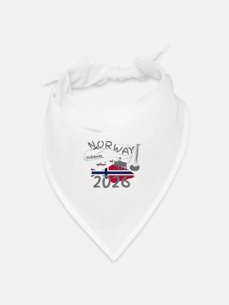 Norwegen 2026 Heilbutt mit Bergen und Elch Angeln - Bandana Dreieckstuch - Weiß