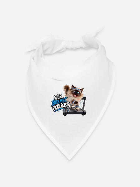 Wer bremst, verliert! – Verrückter Fitness-Kater - Bandana Dreieckstuch - Weiß