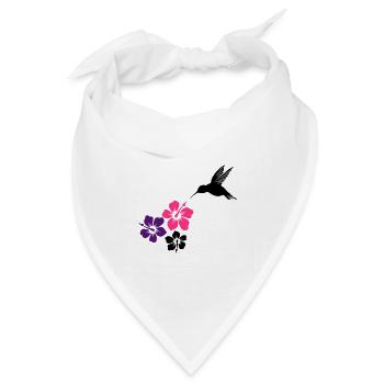 Kolibri mit Hibiskusblüten, hummingbird - Bandana Dreieckstuch - Weiß - Vorne
