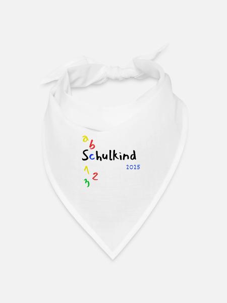 Schulkind ABC 123 mit Jahr 2025 - Bandana Dreieckstuch - Weiß