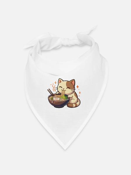 Katze mit Nudeln Ramen kawaii Katze - Bandana Dreieckstuch - Weiß