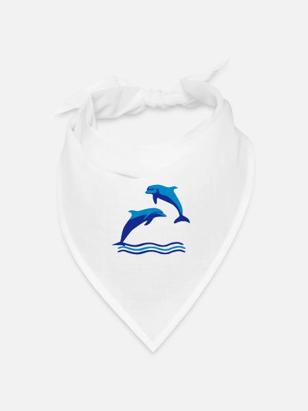 Delfine und Wellen, Delfin - Bandana Dreieckstuch - Weiß