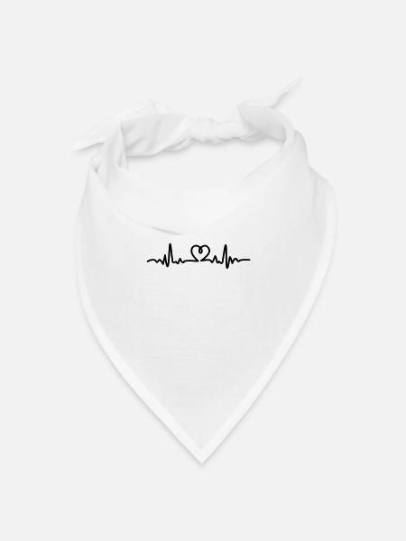 Herzschlag Puls Heartbeat Zeichnung mit Herz - Bandana Dreieckstuch - Weiß