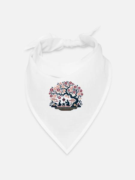 Kirschblüte inspiriert von chinesischer Kunst - Bandana Dreieckstuch - Weiß