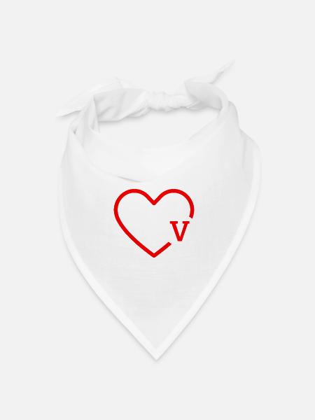 Buchstabe V Rotes Herz - Bandana Dreieckstuch - Weiß