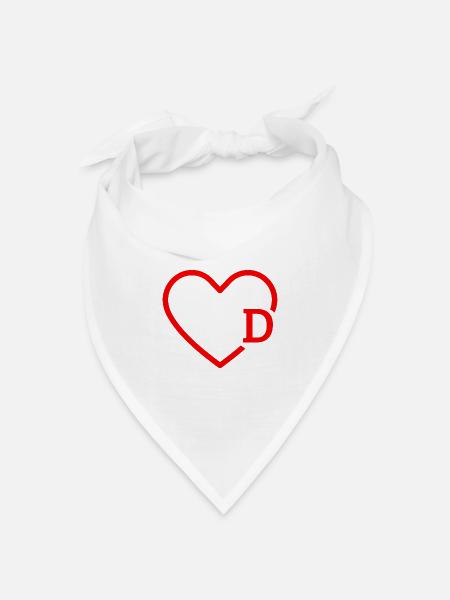Buchstabe D Rotes Herz - Bandana Dreieckstuch - Weiß
