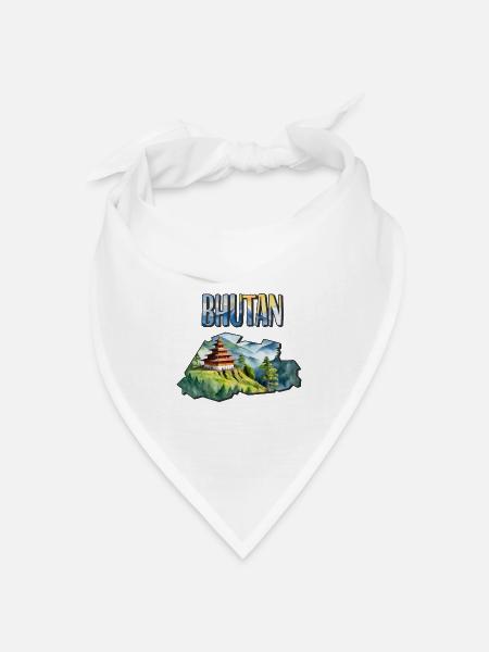 Aquarell Landkarte Bhutan - Bandana Dreieckstuch - Weiß