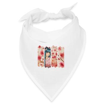 Kirschblüten Kimono Panel Portrait - Bandana Dreieckstuch - Weiß - Vorne