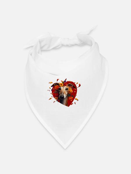 Galgo Mi Amor - Herzblumen Galgoportrait - Bandana Dreieckstuch - Weiß