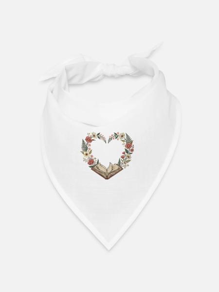 Vintage-Bücherliebhaber Valentine Floral Heart - Bandana Dreieckstuch - Weiß