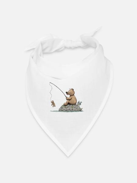 Angler Bär Lustiges Angeln & Petri Heil Motiv - Bandana Dreieckstuch - Weiß