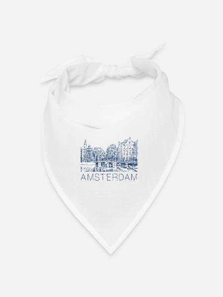 Federzeichnung Amsterdam - Bandana Dreieckstuch - Weiß