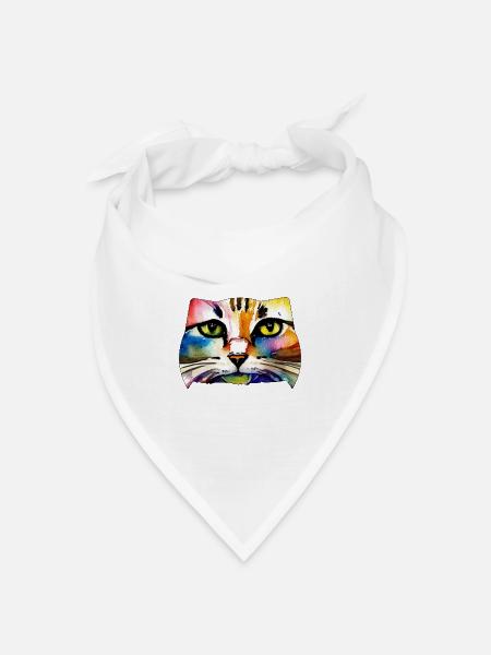Katzengesicht 7 - Bandana Dreieckstuch - Weiß