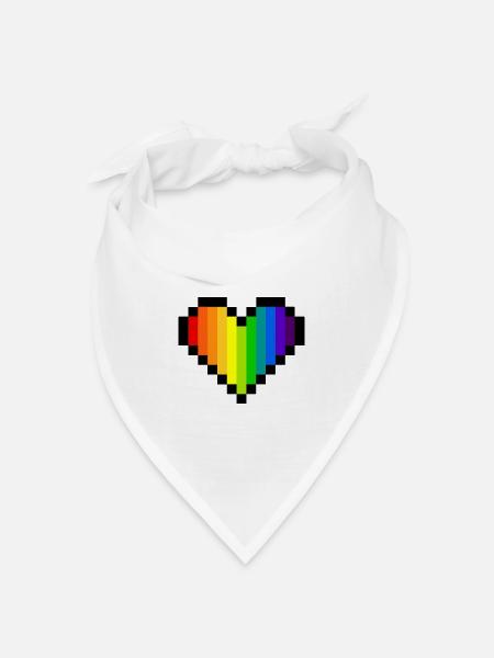 Pixel Art Regenbogenherz - LGBT Pride - Bandana Dreieckstuch - Weiß