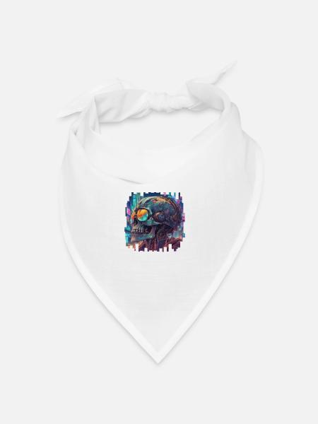 Cyberpunk Skull // NeonByte Cranium - Bandana Dreieckstuch - Weiß