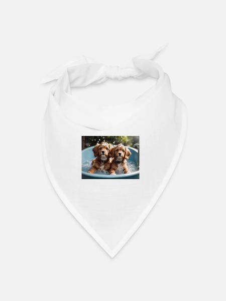 Hunde beim Baden - Bandana Dreieckstuch - Weiß