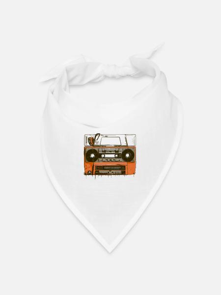 Retro Kassette T-Shirt Ghettoblaster Musik 80er - Bandana Dreieckstuch - Weiß