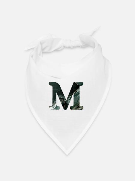 Grün marmorierter Buchstabe m - Bandana Dreieckstuch - Weiß
