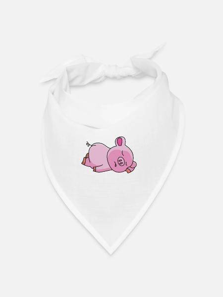 Schlafendes Rosa Schweinchen - Bandana Dreieckstuch - Weiß