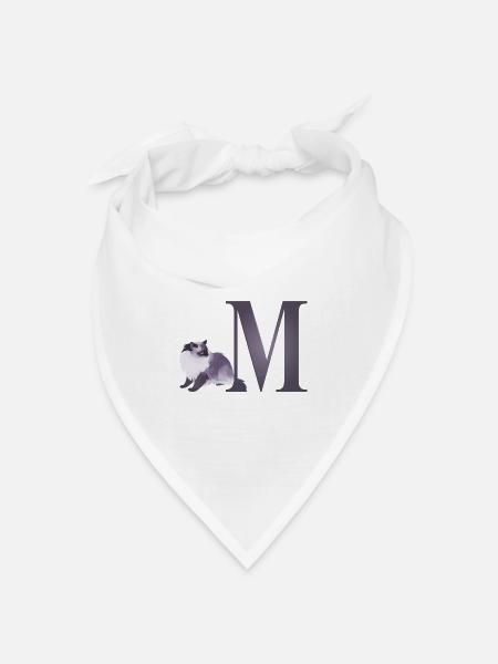 Buchstabe M mit neugieriger Katze - Bandana Dreieckstuch - Weiß